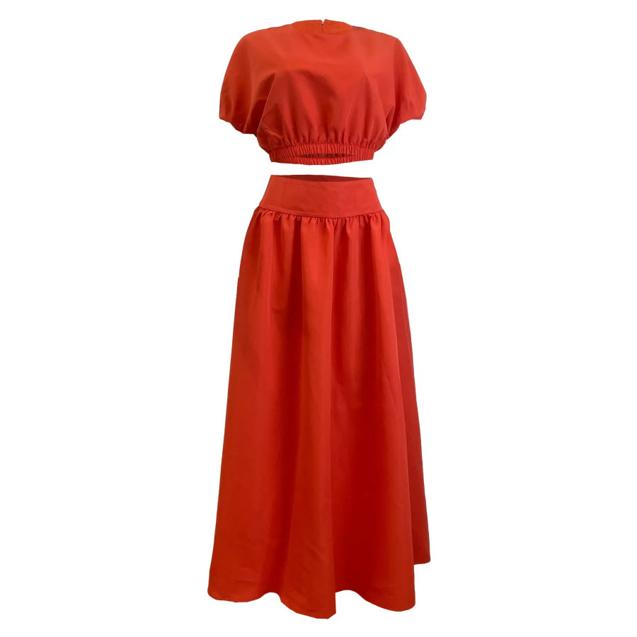 Short Sleeve Crop Top and Skirt Set Apparel and Accessories