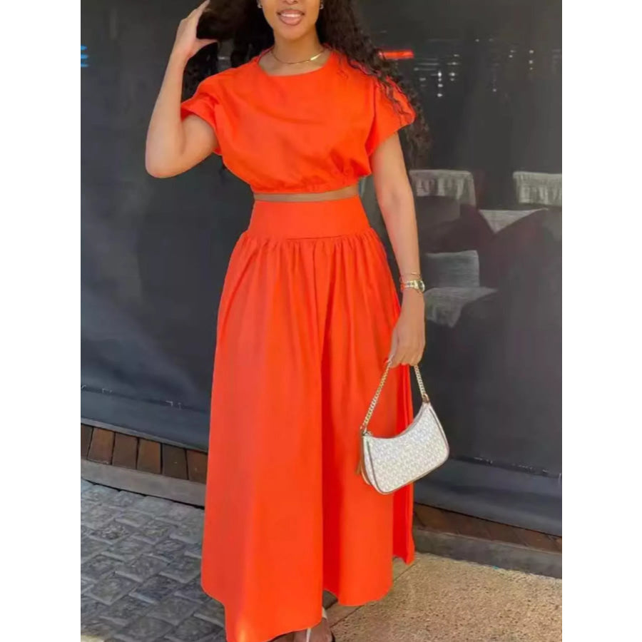 Short Sleeve Crop Top and Skirt Set Apparel and Accessories