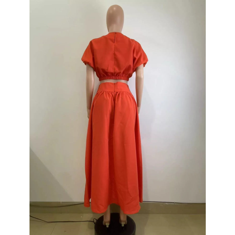Short Sleeve Crop Top and Skirt Set Apparel and Accessories