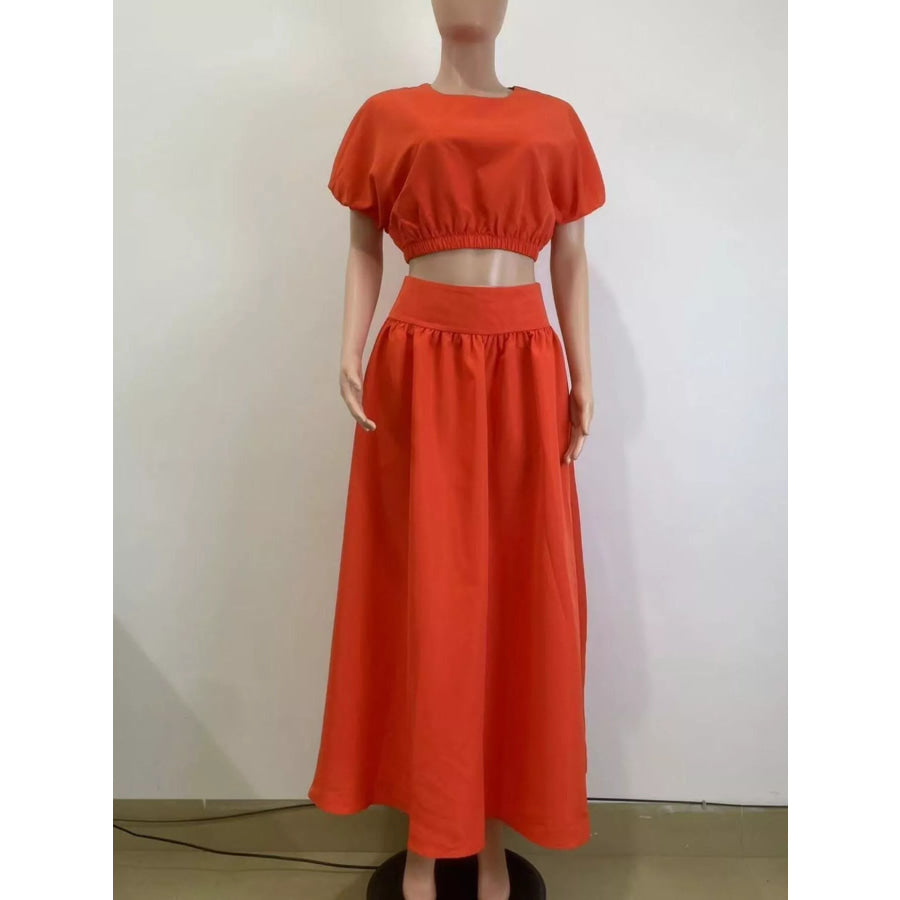 Short Sleeve Crop Top and Skirt Set Apparel and Accessories