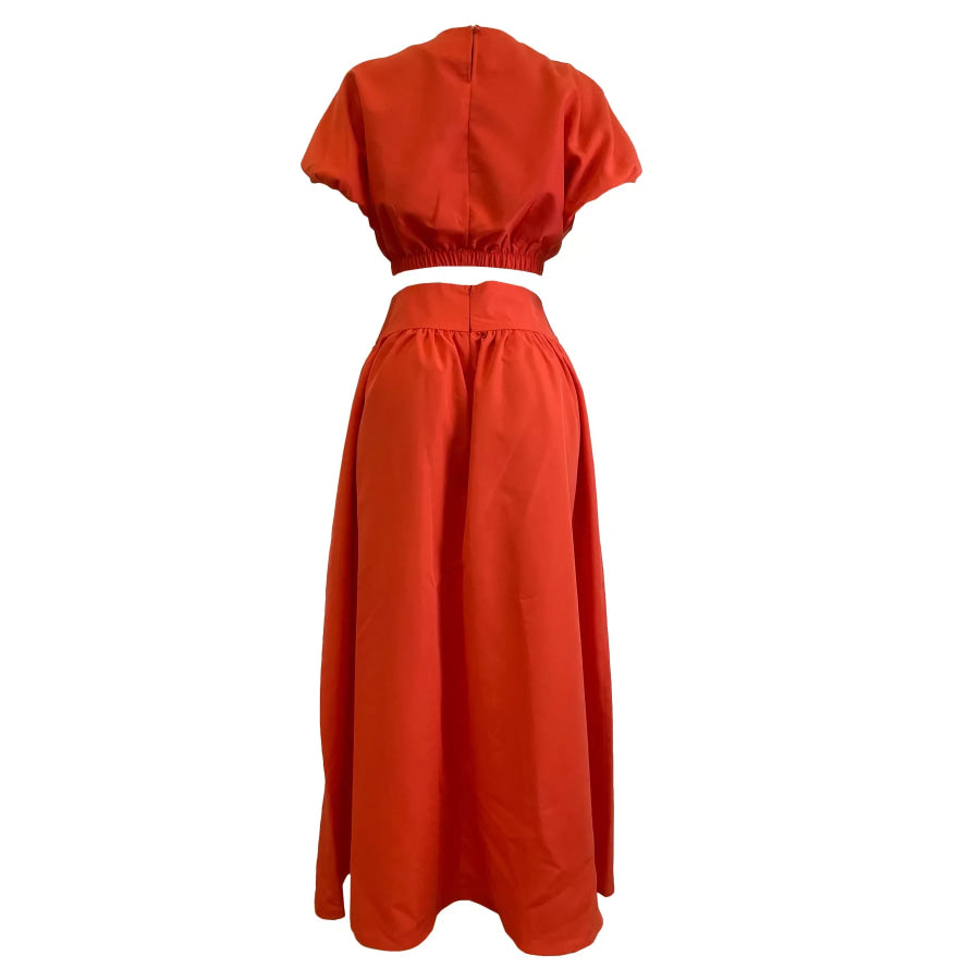 Short Sleeve Crop Top and Skirt Set Apparel and Accessories