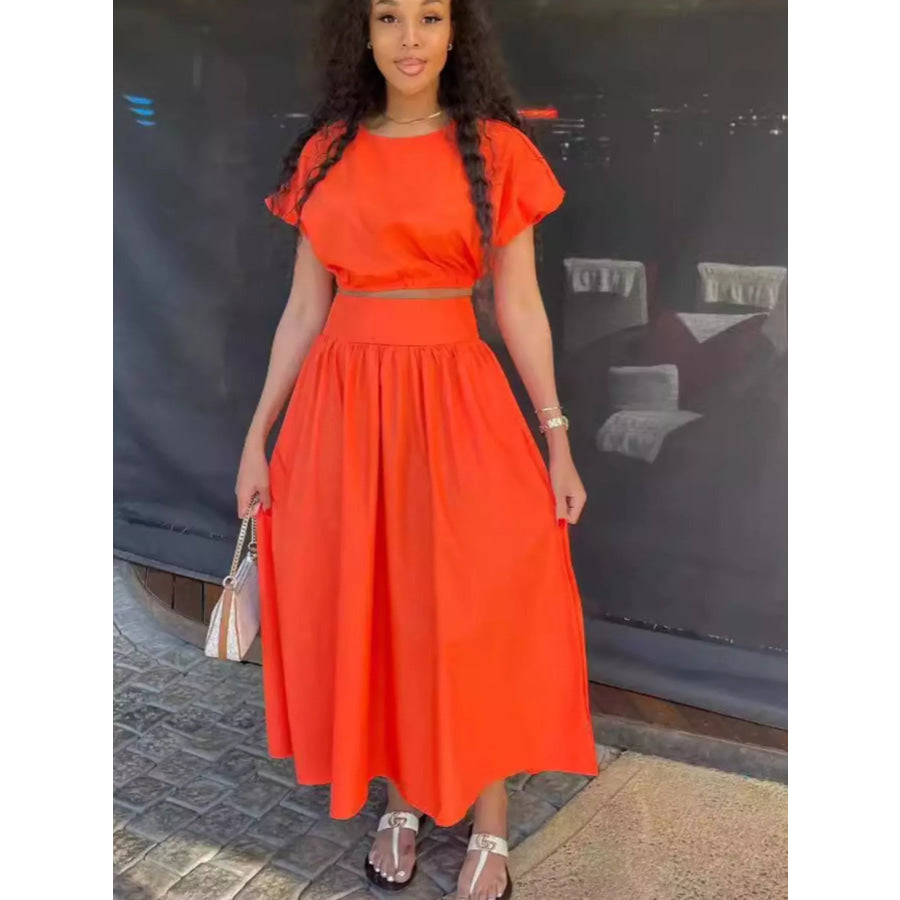 Short Sleeve Crop Top and Skirt Set Apparel and Accessories