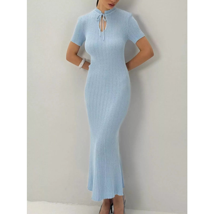 Short Sleeve Knitted Mermaid Dress Light Blue / S Apparel and Accessories