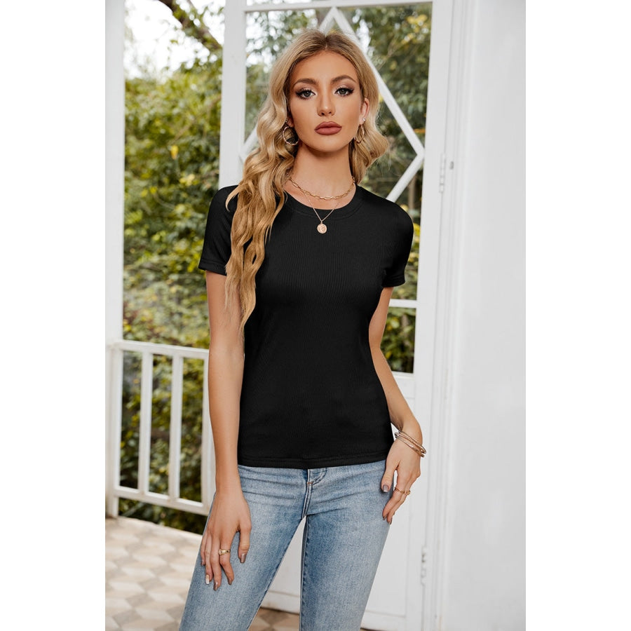 Short Sleeve Round Neck Tee Black / S