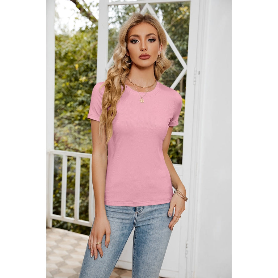 Short Sleeve Round Neck Tee Carnation Pink / S