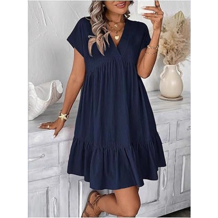 Short Sleeve Ruffle Hem Mini Dress Apparel and Accessories