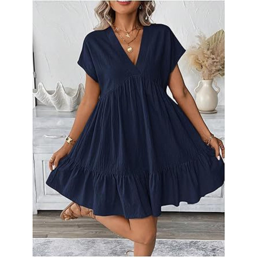 Short Sleeve Ruffle Hem Mini Dress Apparel and Accessories