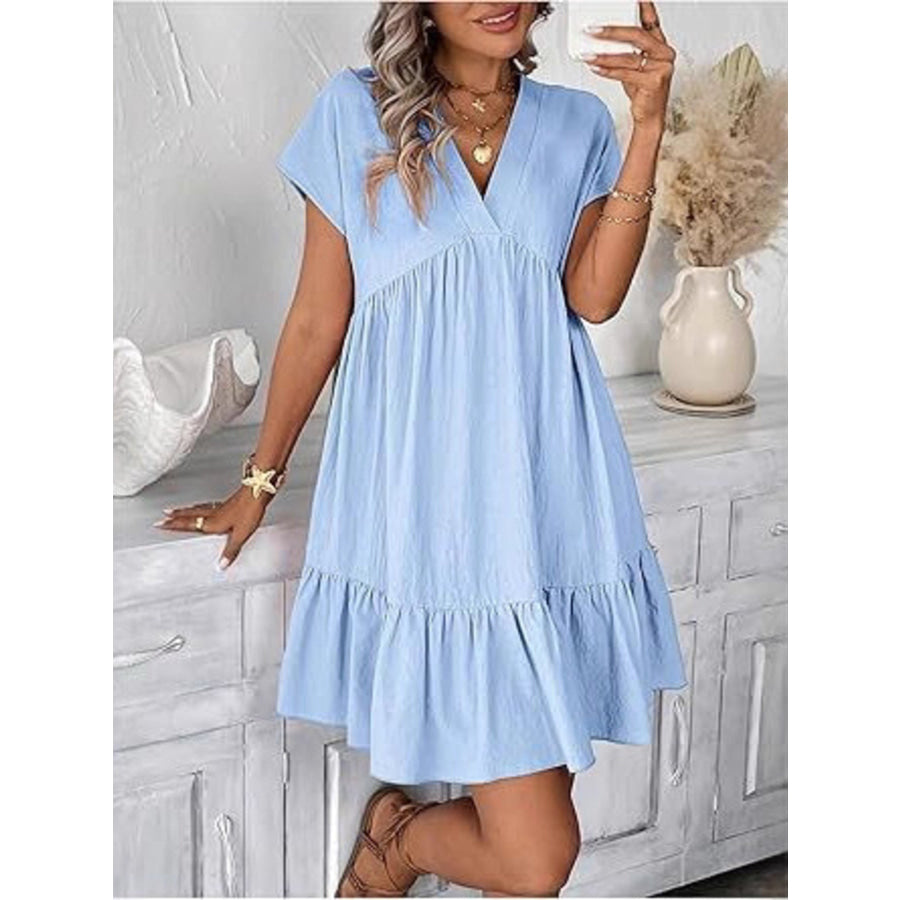 Short Sleeve Ruffle Hem Mini Dress Apparel and Accessories