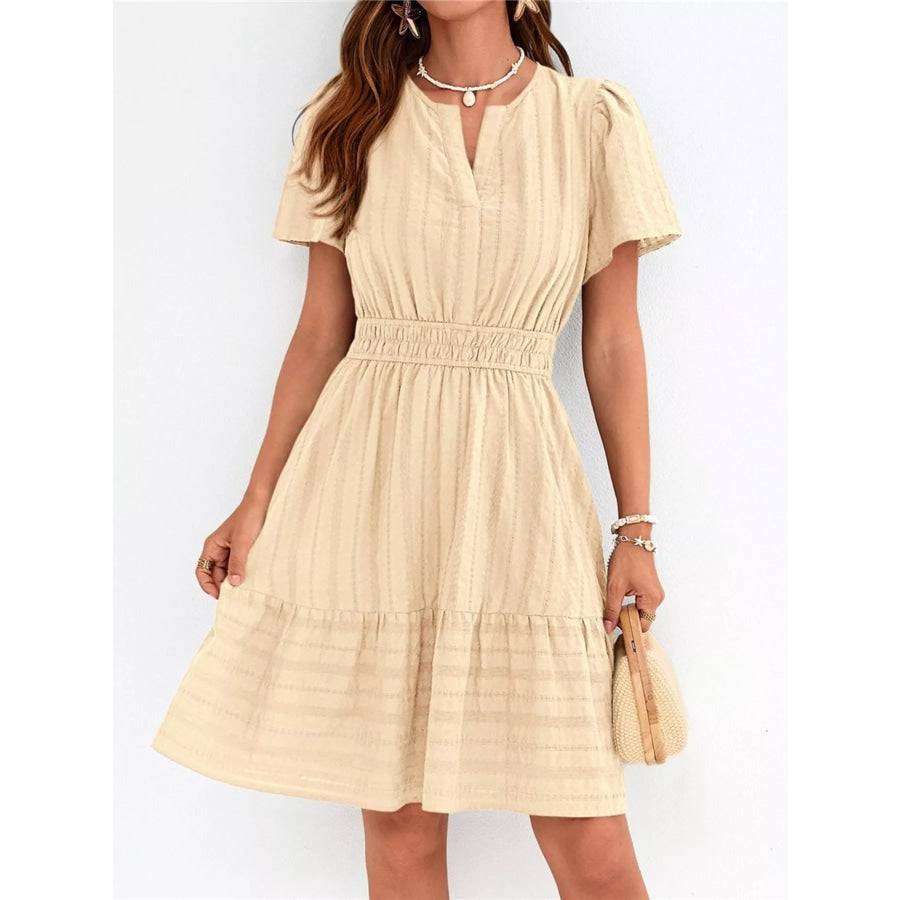 Short Sleeve Smocked Waist Tiered Dress Apparel and Accessories