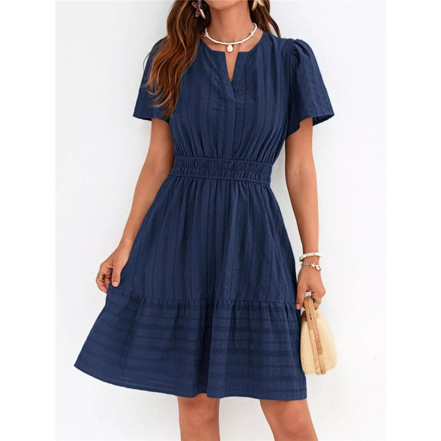 Short Sleeve Smocked Waist Tiered Dress Apparel and Accessories