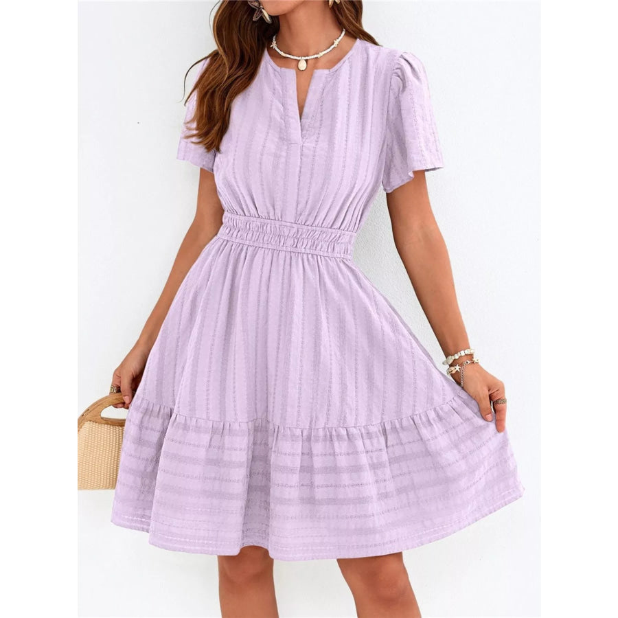 Short Sleeve Smocked Waist Tiered Dress Apparel and Accessories