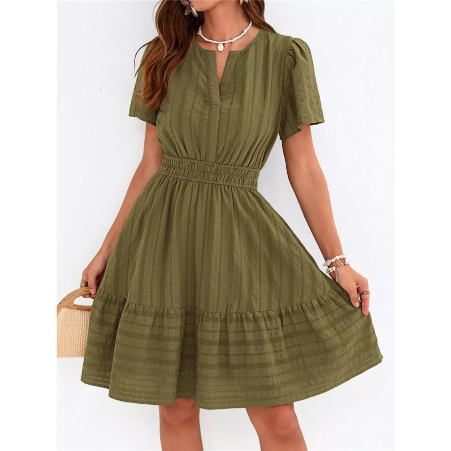 Short Sleeve Smocked Waist Tiered Dress Apparel and Accessories