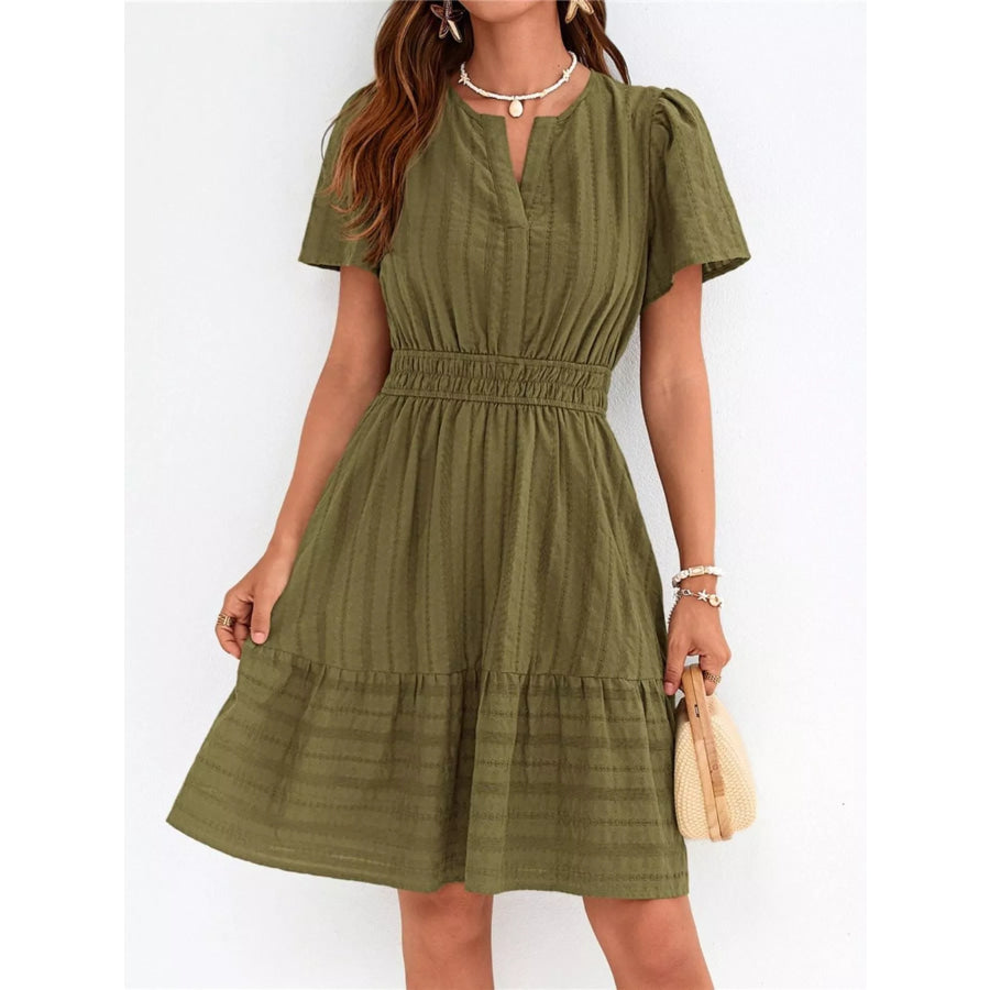 Short Sleeve Smocked Waist Tiered Dress Apparel and Accessories