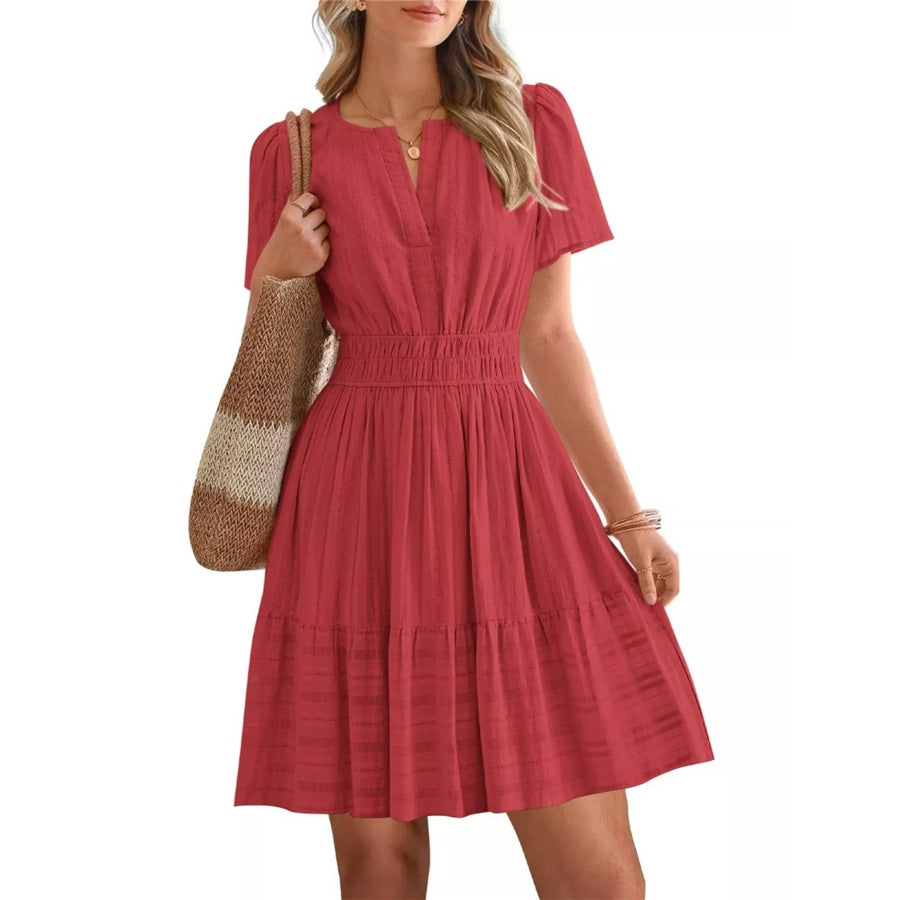 Short Sleeve Smocked Waist Tiered Dress Apparel and Accessories