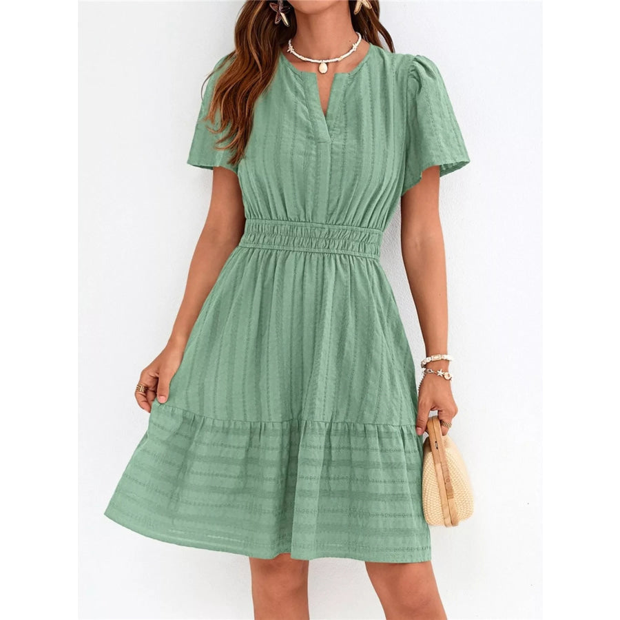Short Sleeve Smocked Waist Tiered Dress Apparel and Accessories