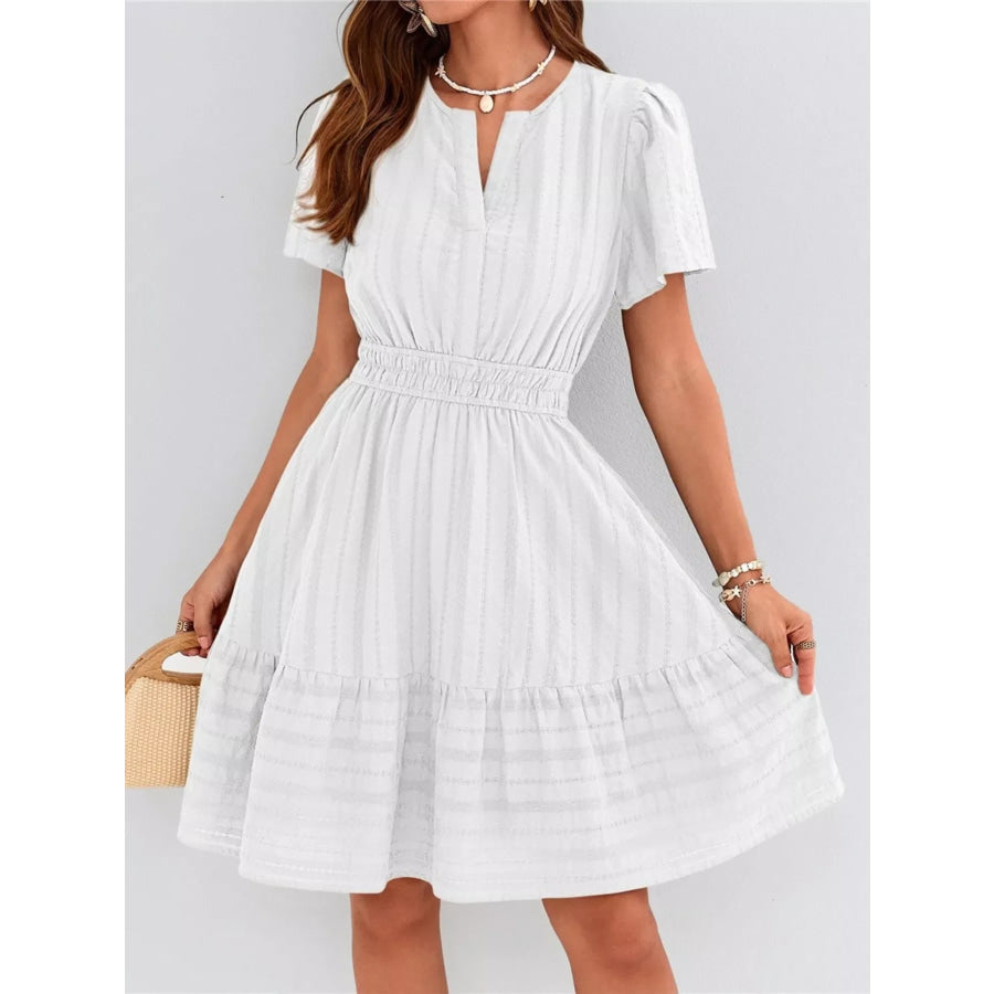 Short Sleeve Smocked Waist Tiered Dress Apparel and Accessories