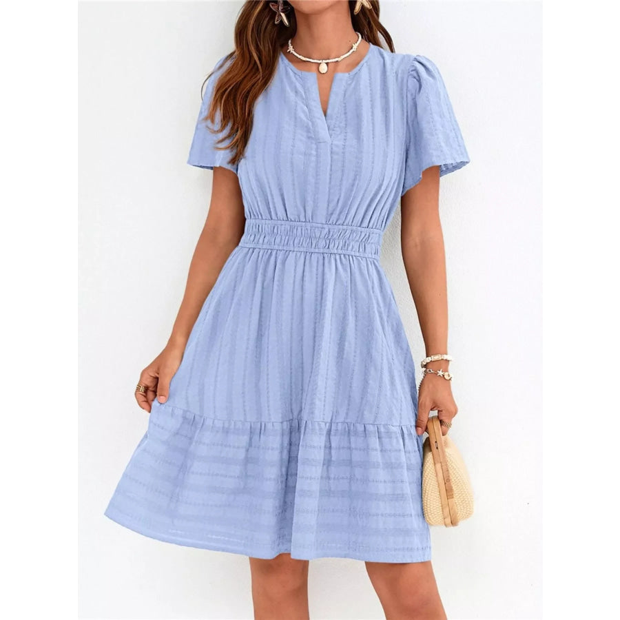 Short Sleeve Smocked Waist Tiered Dress Apparel and Accessories