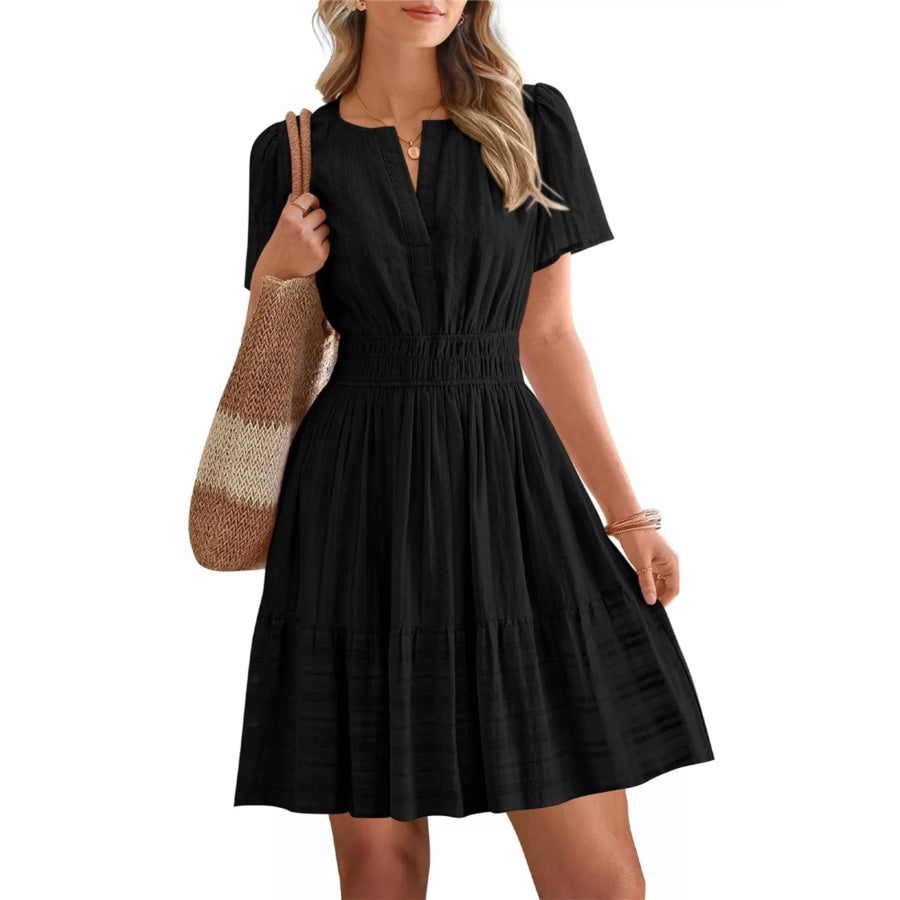 Short Sleeve Smocked Waist Tiered Dress Apparel and Accessories