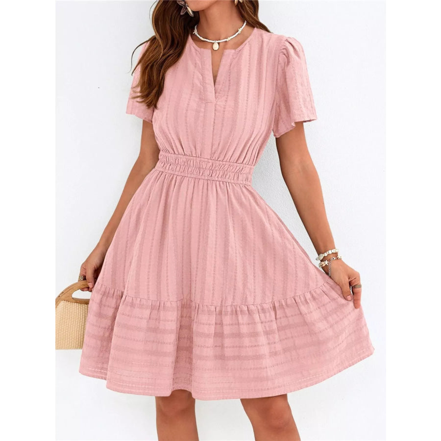 Short Sleeve Smocked Waist Tiered Dress Apparel and Accessories