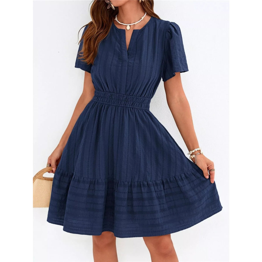 Short Sleeve Smocked Waist Tiered Dress Apparel and Accessories