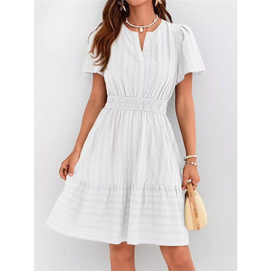 Short Sleeve Smocked Waist Tiered Dress Apparel and Accessories