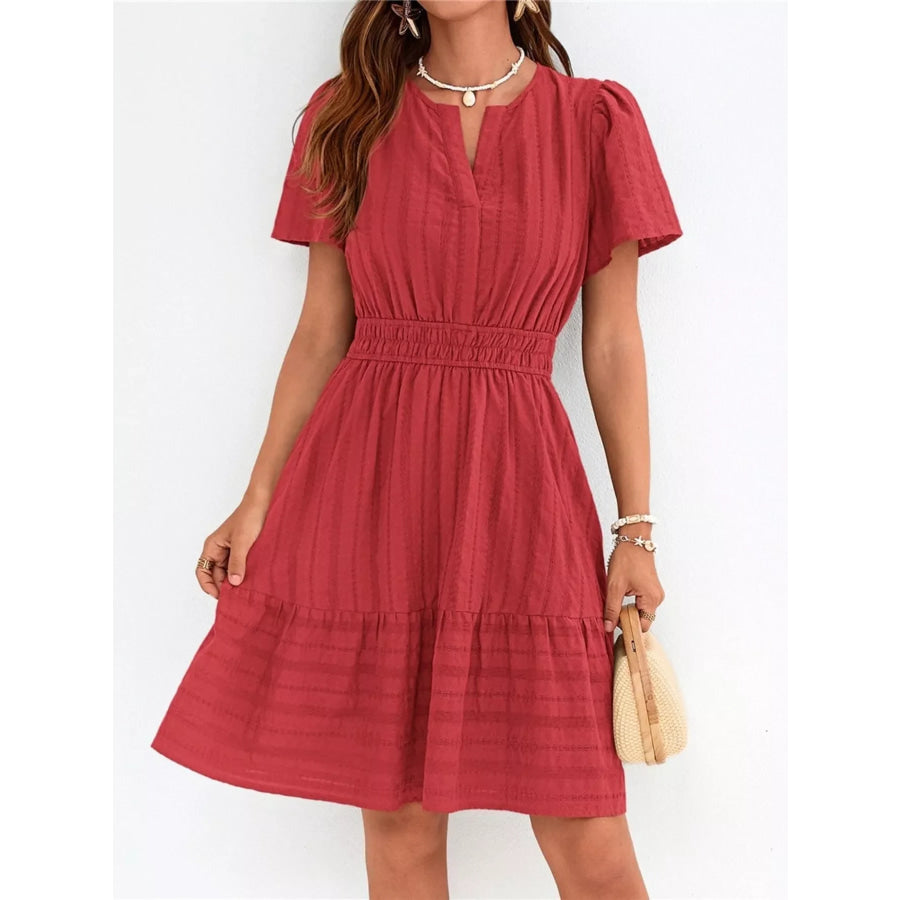 Short Sleeve Smocked Waist Tiered Dress Apparel and Accessories