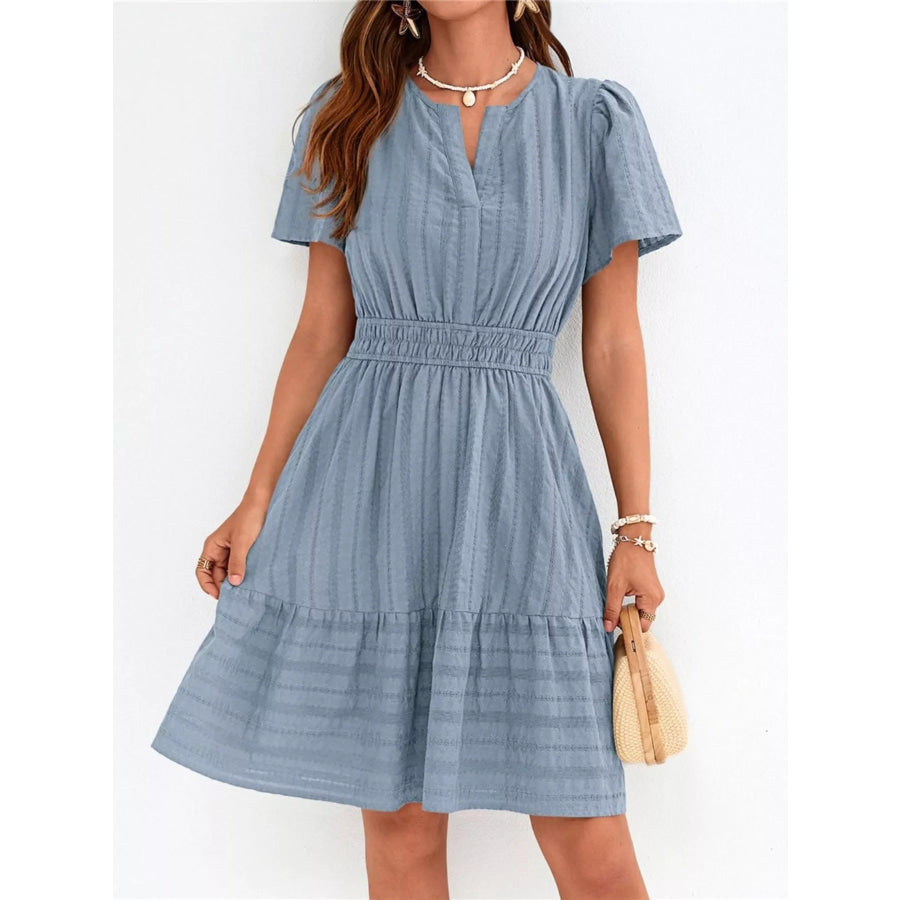 Short Sleeve Smocked Waist Tiered Dress Apparel and Accessories