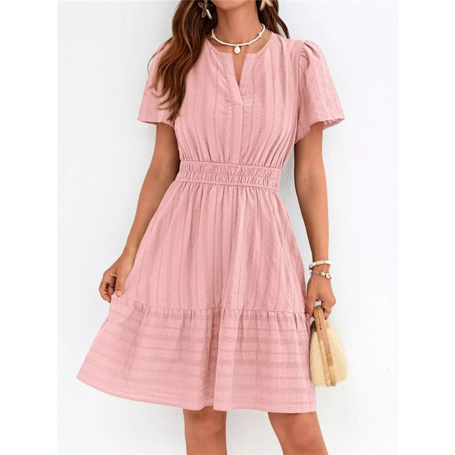 Short Sleeve Smocked Waist Tiered Dress Apparel and Accessories