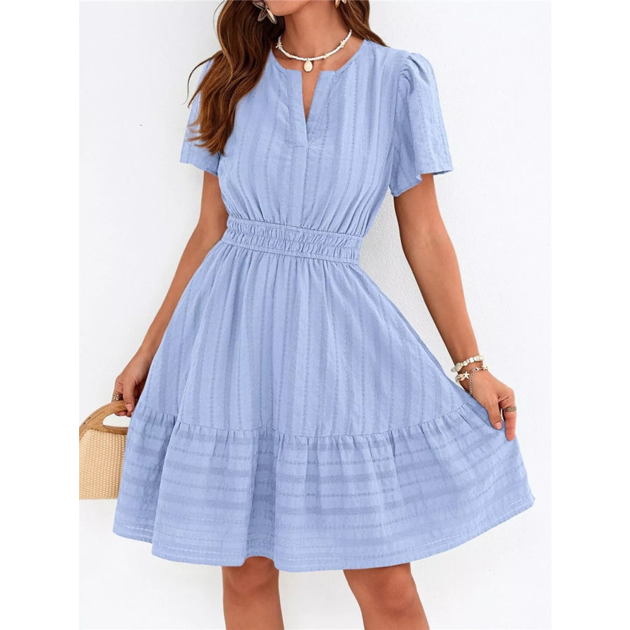 Short Sleeve Smocked Waist Tiered Dress Apparel and Accessories