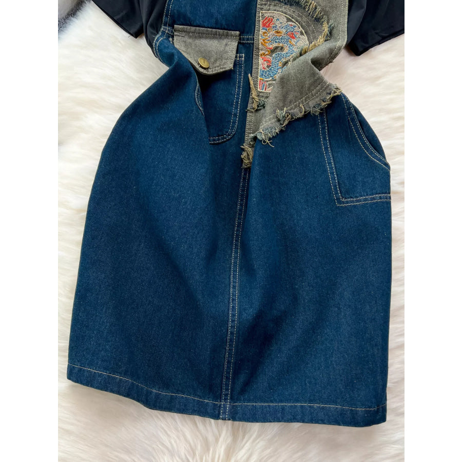 Short Sleeve T-Shirt and Denim Overall Dress Set Apparel and Accessories