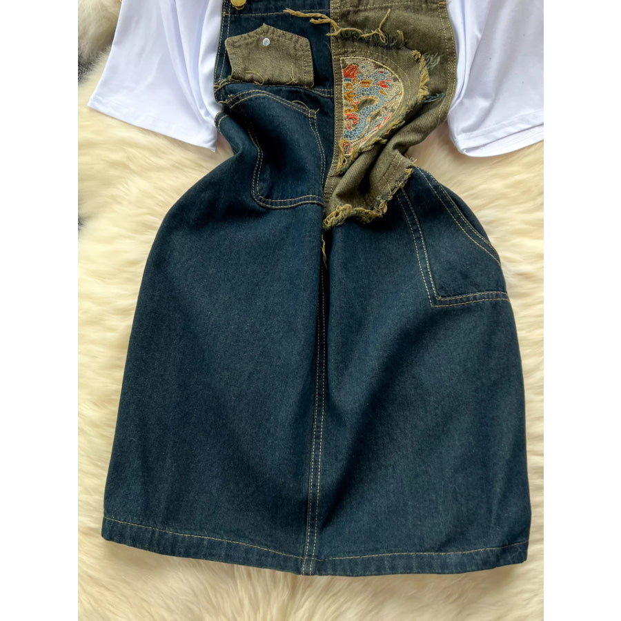 Short Sleeve T-Shirt and Denim Overall Dress Set Apparel and Accessories