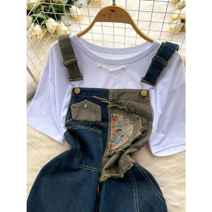 Short Sleeve T-Shirt and Denim Overall Dress Set Apparel and Accessories