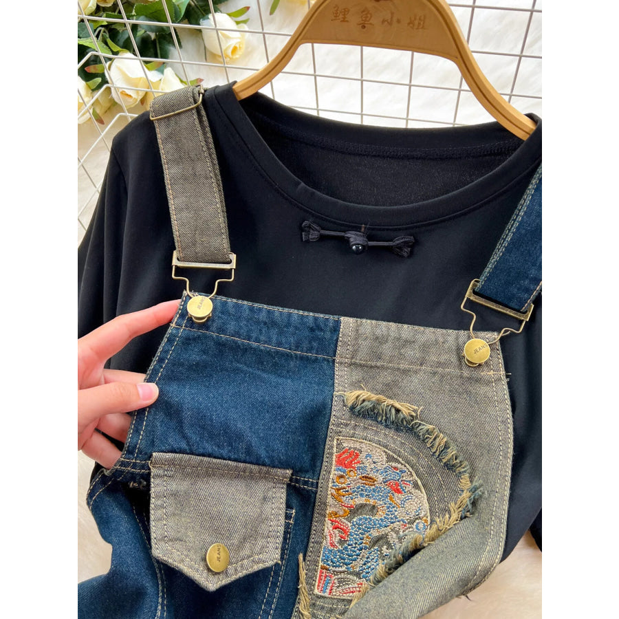 Short Sleeve T-Shirt and Denim Overall Dress Set Apparel and Accessories