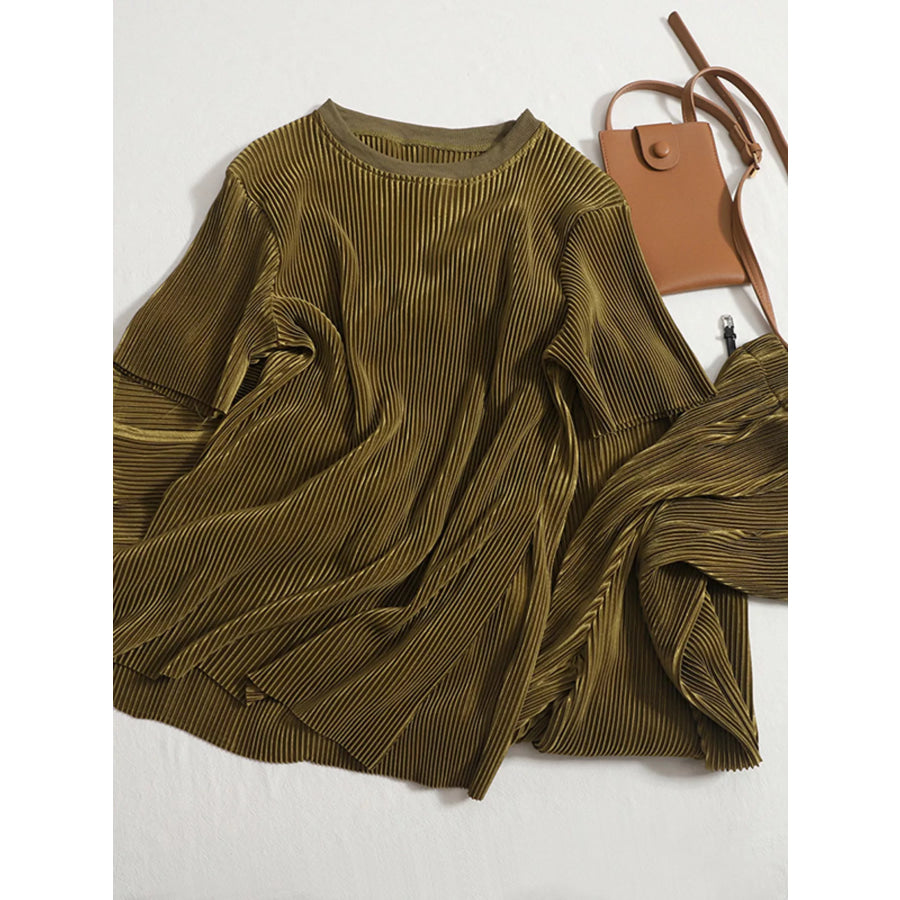 Short Sleeve T-Shirt and Pants Set Olive / One Size Apparel and Accessories