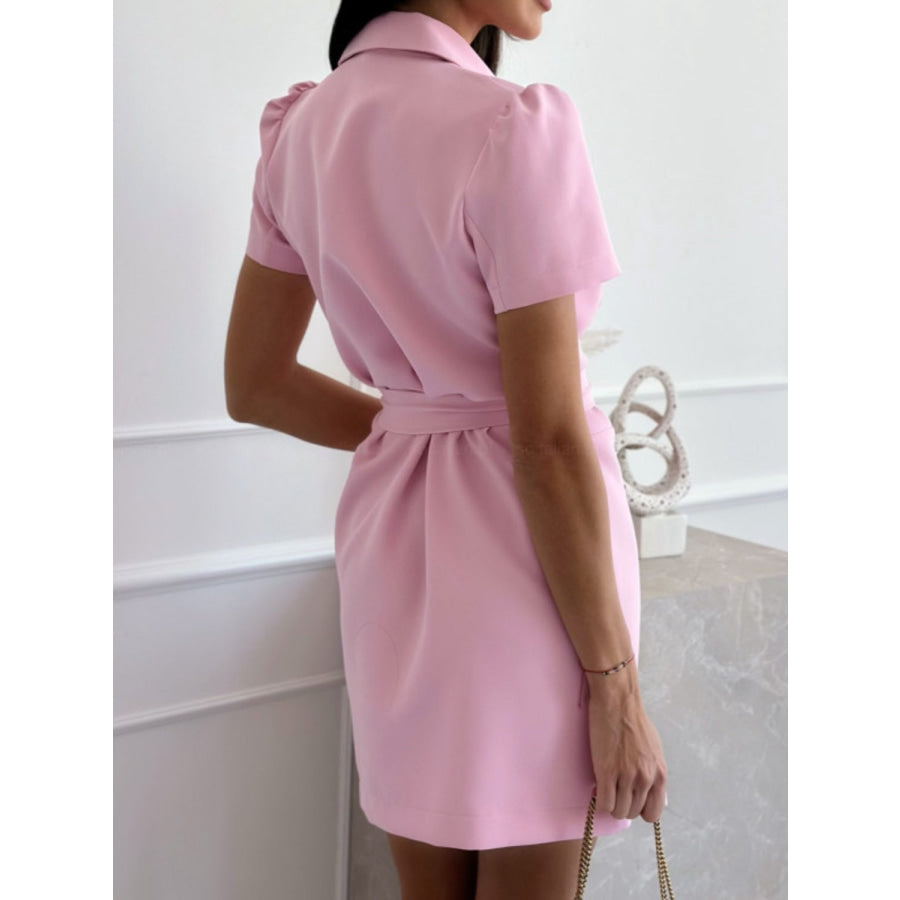 Short Sleeve Tie Waist Mini Dress Apparel and Accessories