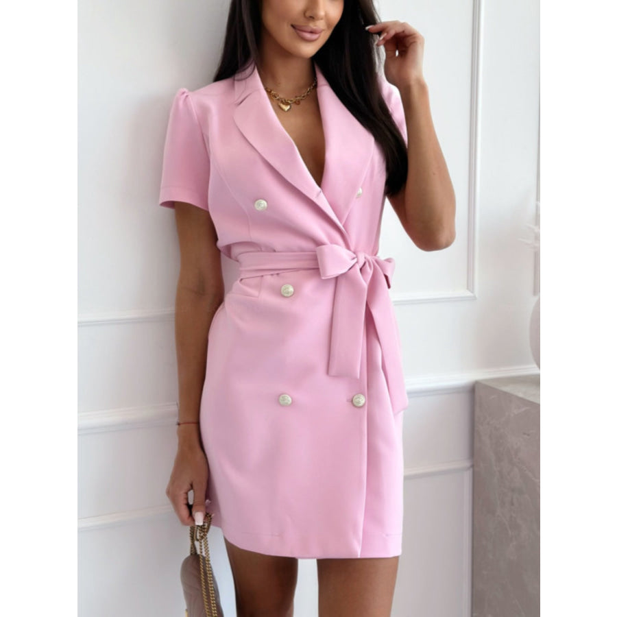 Short Sleeve Tie Waist Mini Dress Apparel and Accessories