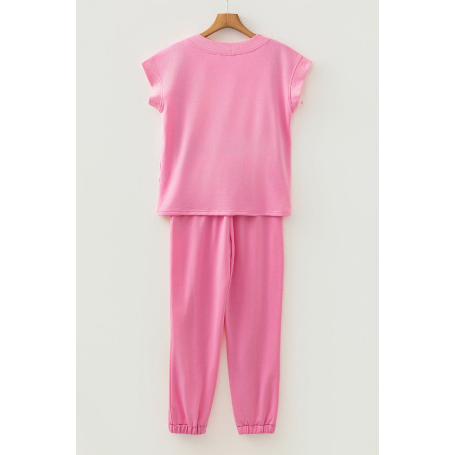 Short Sleeve Top and Drawstring Pants Set Apparel and Accessories
