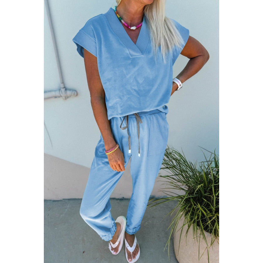 Short Sleeve Top and Drawstring Pants Set Apparel and Accessories