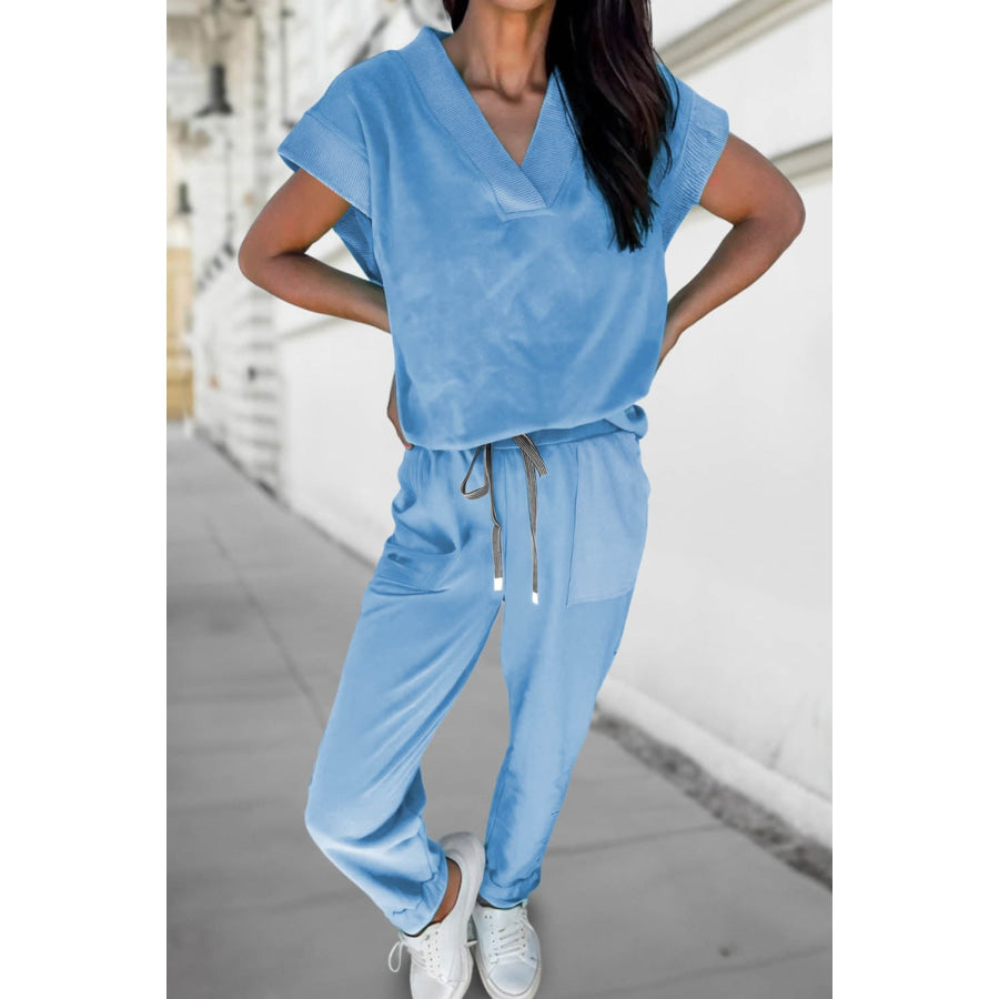 Short Sleeve Top and Drawstring Pants Set Apparel and Accessories