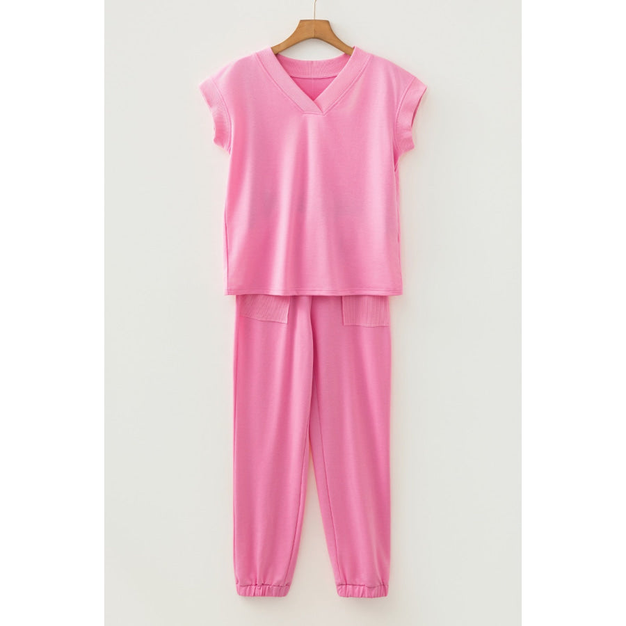 Short Sleeve Top and Drawstring Pants Set Apparel and Accessories