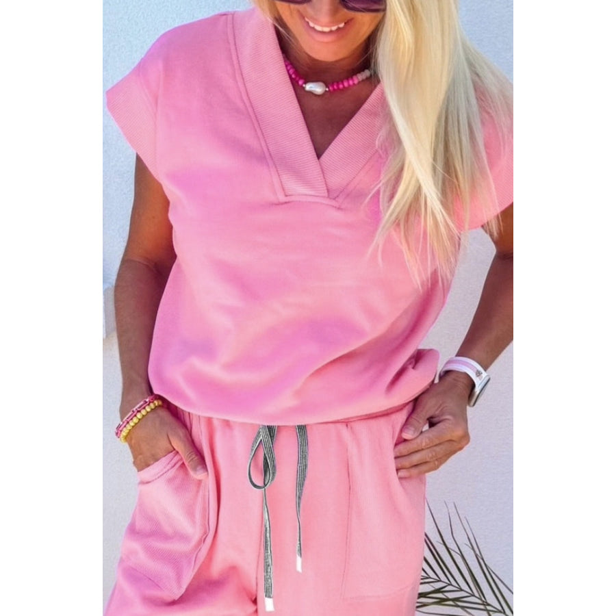 Short Sleeve Top and Drawstring Pants Set Apparel and Accessories