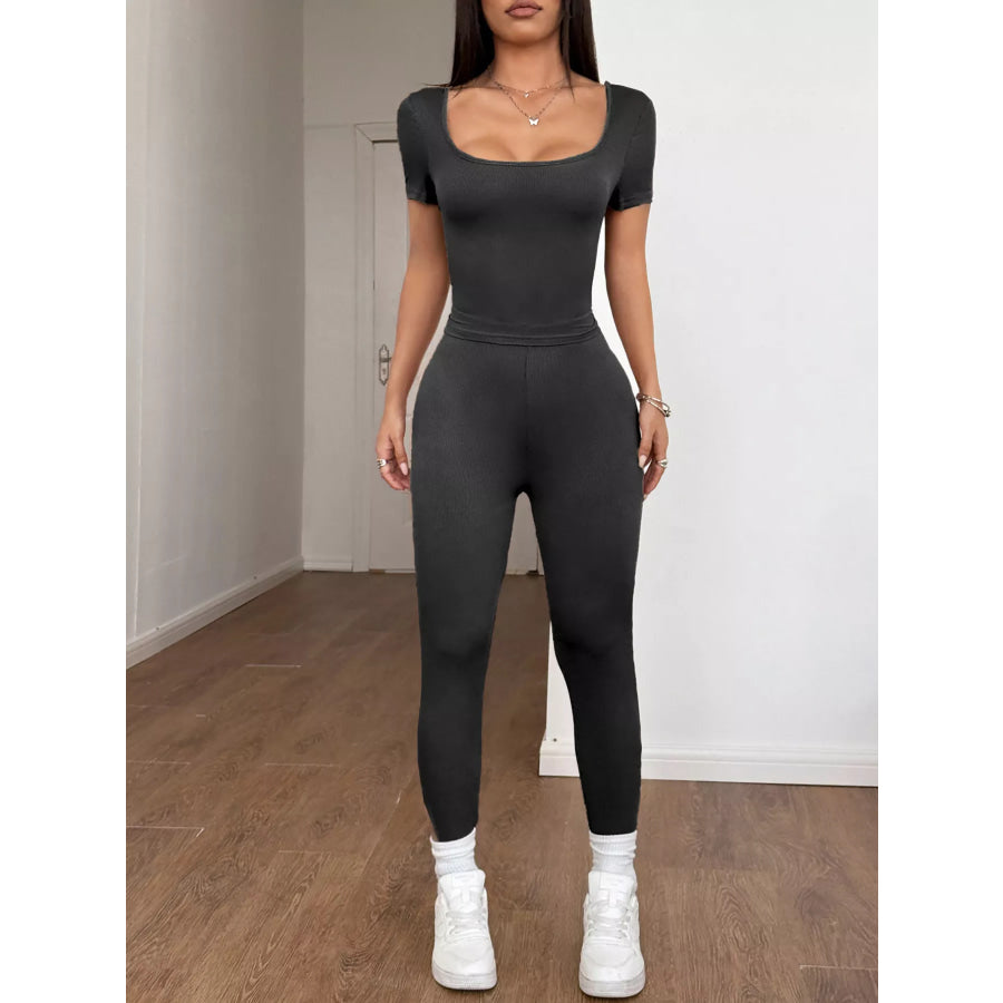 Short Sleeve Top and Leggings Set Black / S Apparel and Accessories