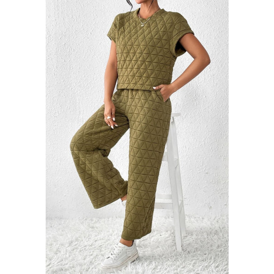 Short Sleeve Top and Pocketed Pants Lounge Set Clothing