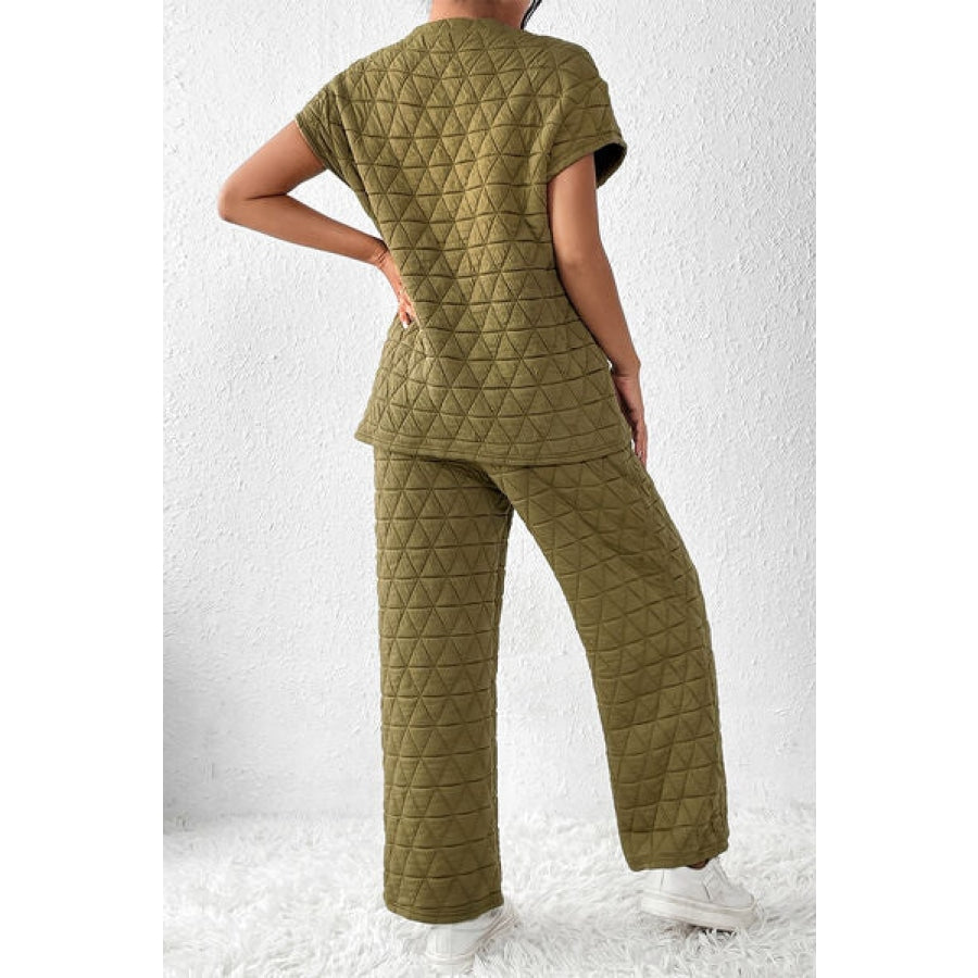 Short Sleeve Top and Pocketed Pants Lounge Set Clothing