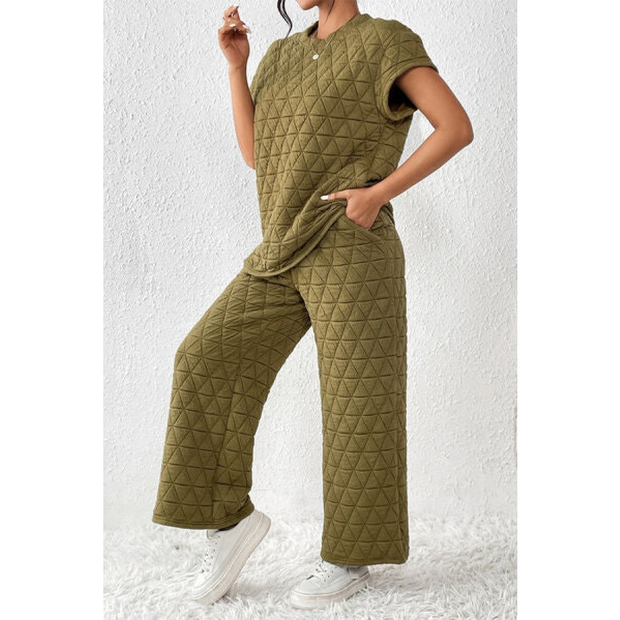 Short Sleeve Top and Pocketed Pants Lounge Set Clothing