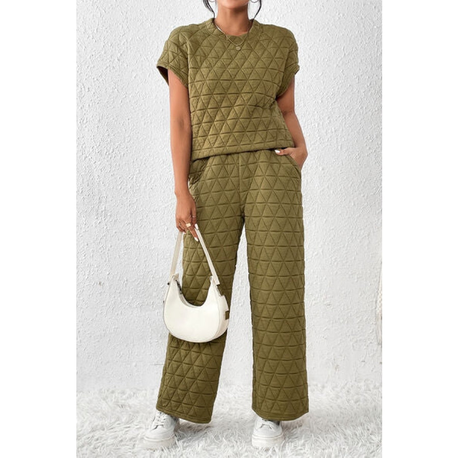 Short Sleeve Top and Pocketed Pants Lounge Set Clothing