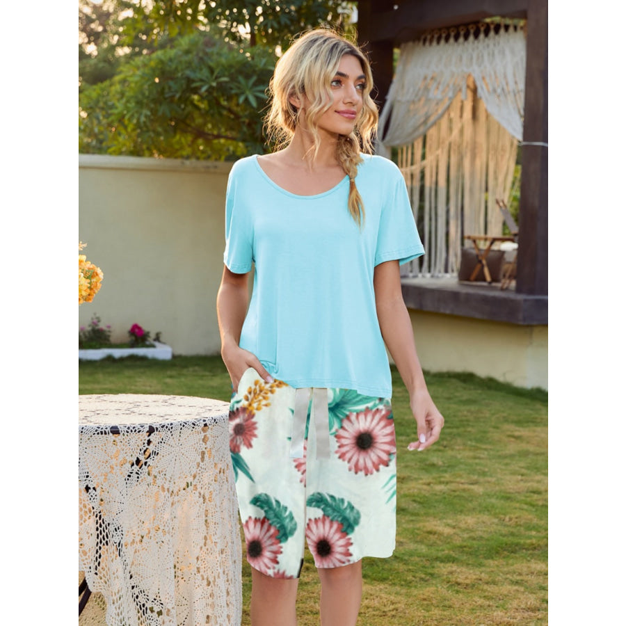 Short Sleeve Top and Printed Shorts Lounge Set Apparel and Accessories