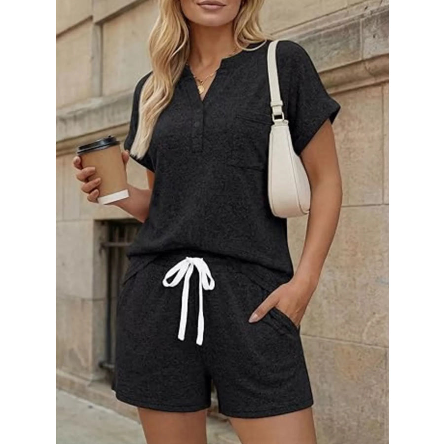 Short Sleeve Top and Shorts Set Black / S Apparel and Accessories