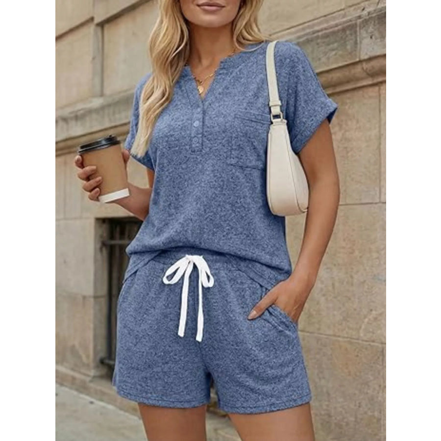 Short Sleeve Top and Shorts Set Blue / S Apparel and Accessories
