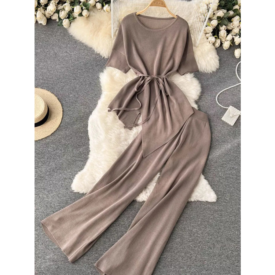 Short Sleeve Top and Wide Leg Pants Set Apparel and Accessories